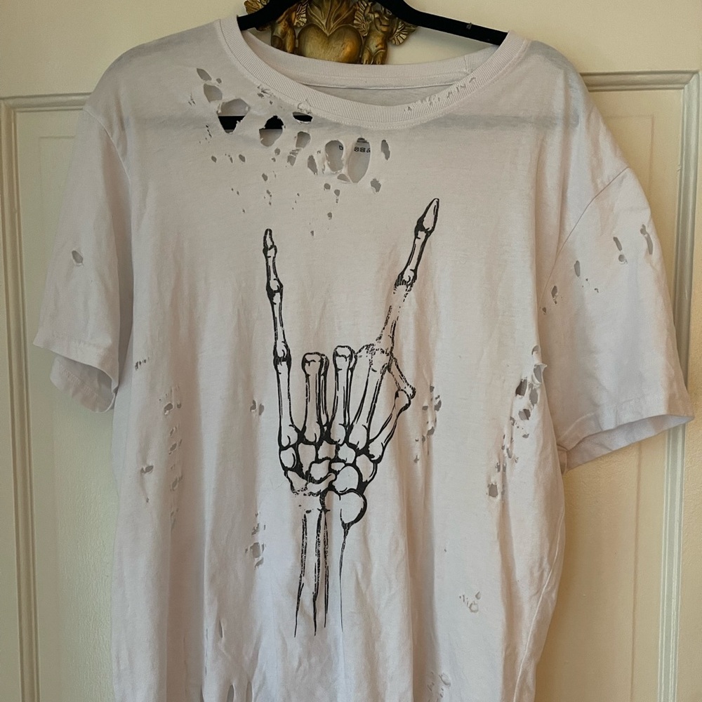 Skull hand rock and roll distressed shirt